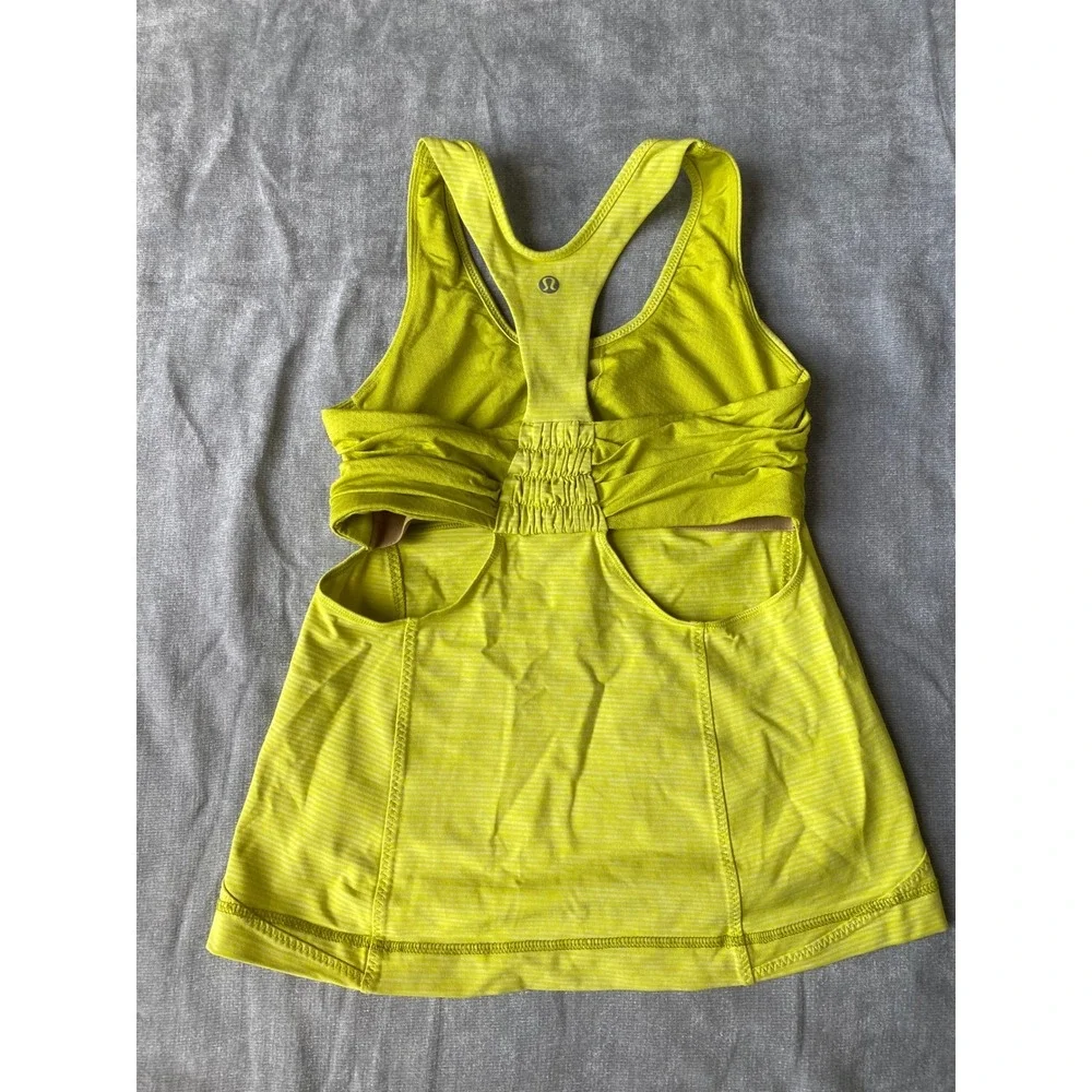 Lululemon Lime Green Striped Racerback Tank Top with Built-in‎ Bra Cutout Back